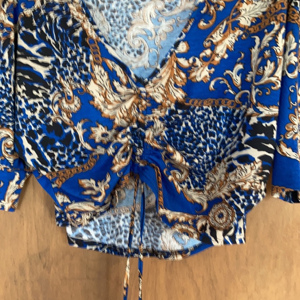 Floral print top boho w stretch adjustable length w/ cinch casual M jrs - Picture 17 of 17